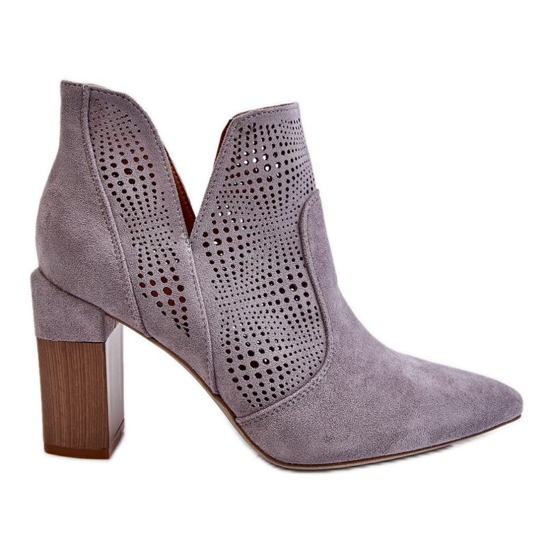 PM1 Prolamované semišové boty na vysokém podpatku Šedá Leanna