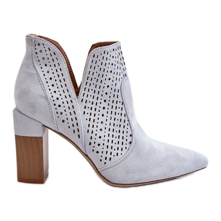 PM1 Módní semišové prolamované boty na vysokém podpatku Šedá Genevi stříbrný