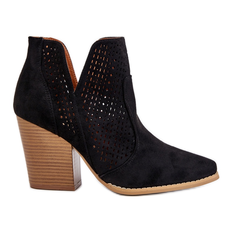 PM1 Dámské kozačky na vysokém podpatku prolamované černé odstíny černá