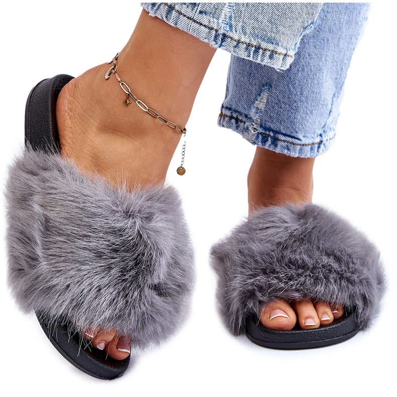 PM1 Dámské kožešinové diapozitivy šedé barvy Kennet šedá