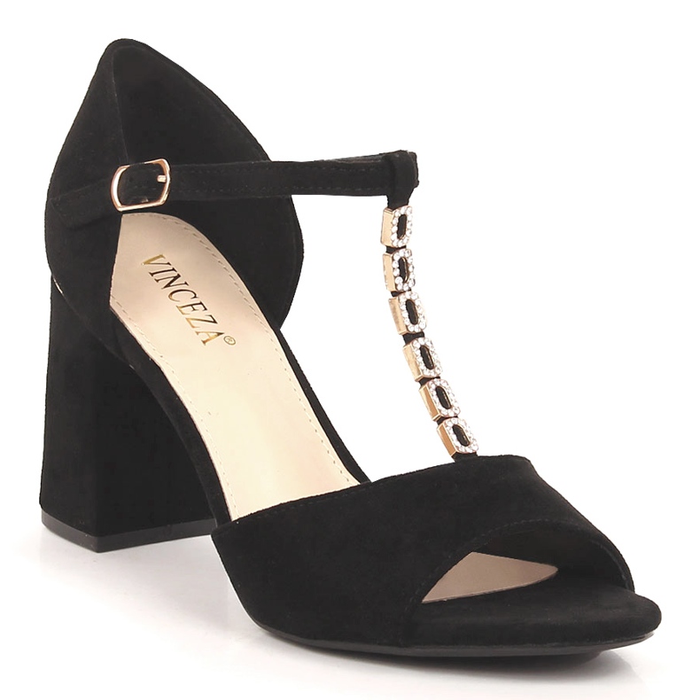 Dámské černé semišové sandály na sloupku se zirkony Vinceza 20195 černá