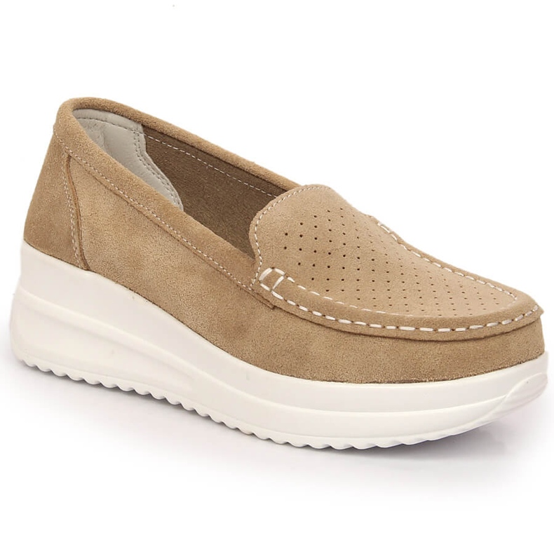 Dámské kožené semišové mokasíny na béžové platformě Artiker 52C1759 béžový