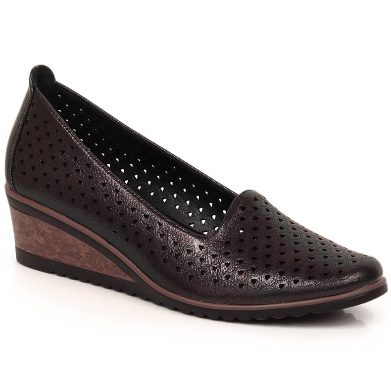 Dámské lesklé černé prolamované boty na klínku Potocki SZ12018 černá