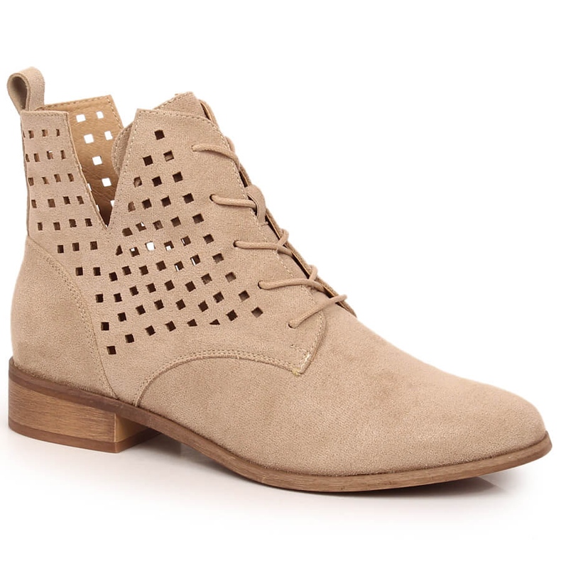 Potocki SZ12089 béžové semišové prolamované ploché boty béžový Potocki SZ12089 béžové semišové prolamované ploché boty béžový