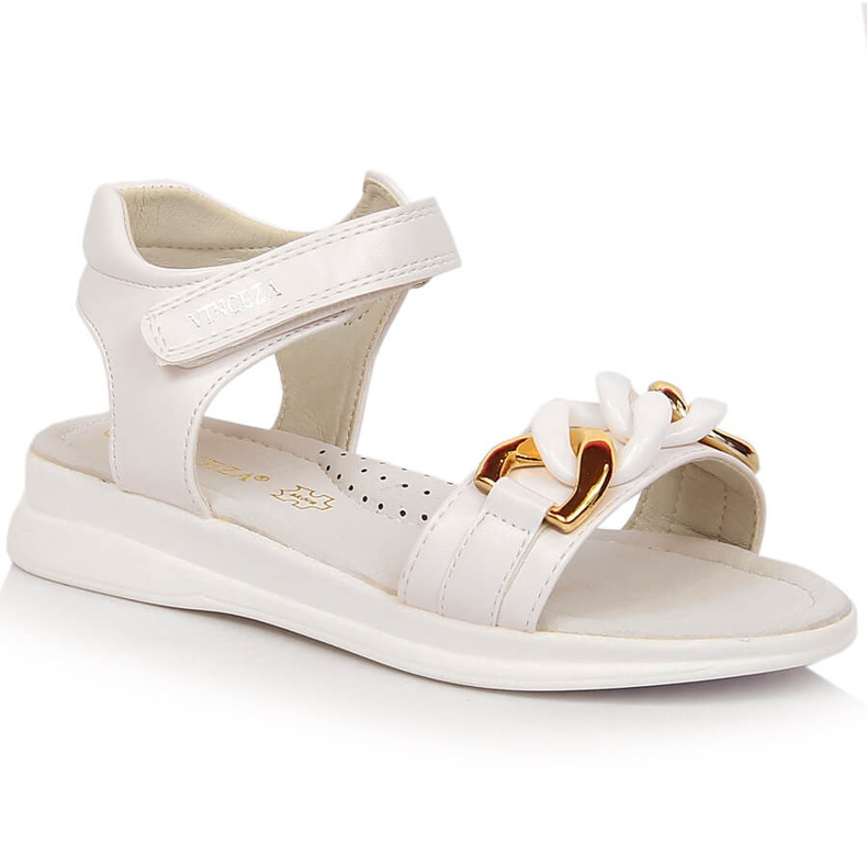 Dívčí sandály s řetízkem na suchý zip bílé Vinceza 36127 bílý