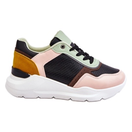 PG1 Dámské kožené tenisky na platformě černá a zelená Chaya černý