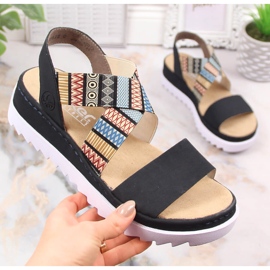 Pohodlné dámské sandály na klínku vícebarevné Rieker V44G8-14 vícebarevný Pohodlné dámské sandály na klínku vícebarevné Rieker V44G8-14 vícebarevný