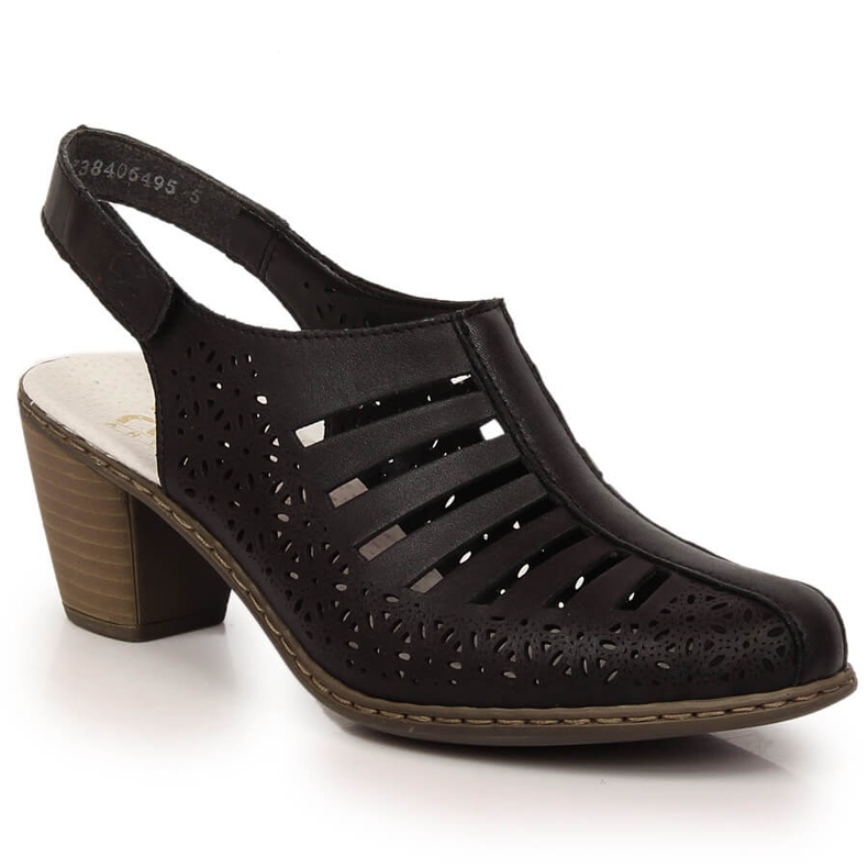 Kožené pohodlné dámské sandály na vysokém podpatku Rieker 40959-00 černá