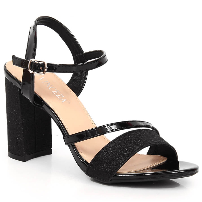 Dámské brokátové černé sandály na sloupku Vinceza 2255 černá
