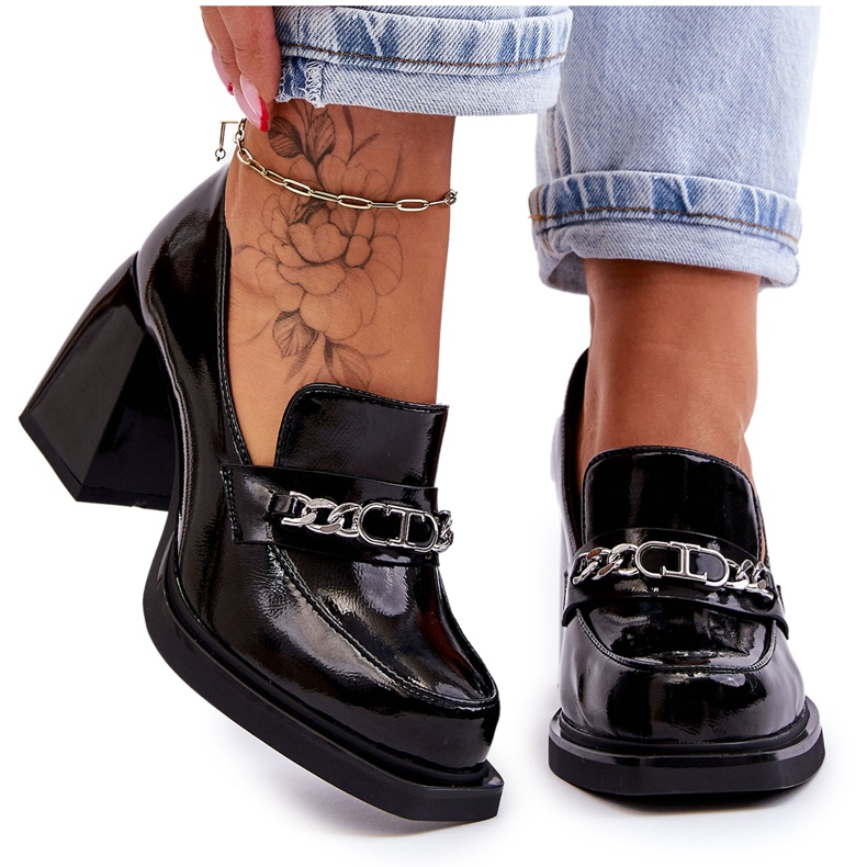 S.Barski Pohodlné lodičky na masivních podpatcích Black Julien černá