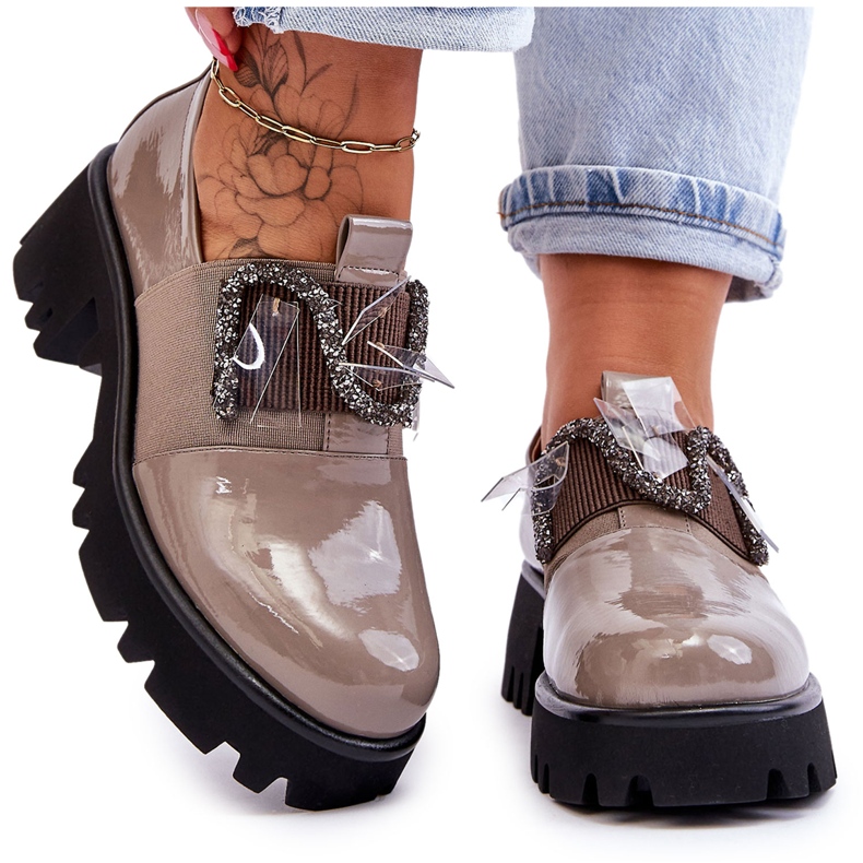 S.Barski Lakované Boty S Ornamenty šedá Keily