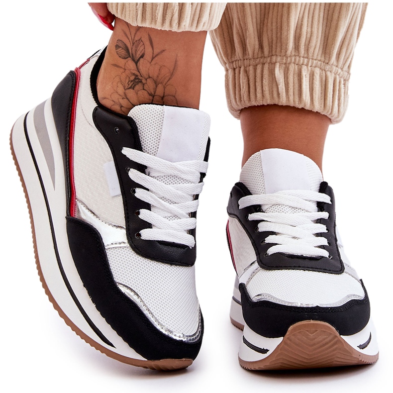 BM Dámské Tenisky na Klínu A Platformě Bílá A Černá Allen bílý