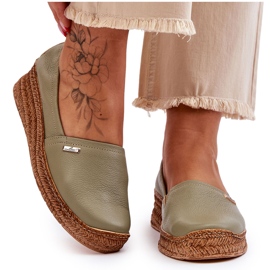 Lemar Dámské kožené espadrilky na klínu Green Hadlee zelený