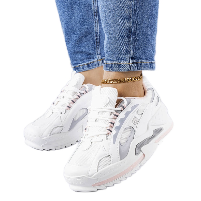 PA1 Bílé a růžové tenisky na klínku od Germain bílý růžový stříbrný PA1 Bílé a růžové tenisky na klínku od Germain bílý růžový stříbrný