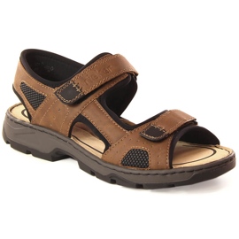 Pohodlné pánské hnědé sandály na suchý zip Rieker 26156-25 hnědý