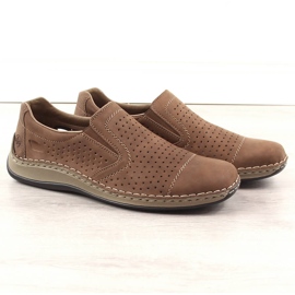 Kožené pánské prolamované slip-on hnědé boty Rieker 05286-24 hnědý