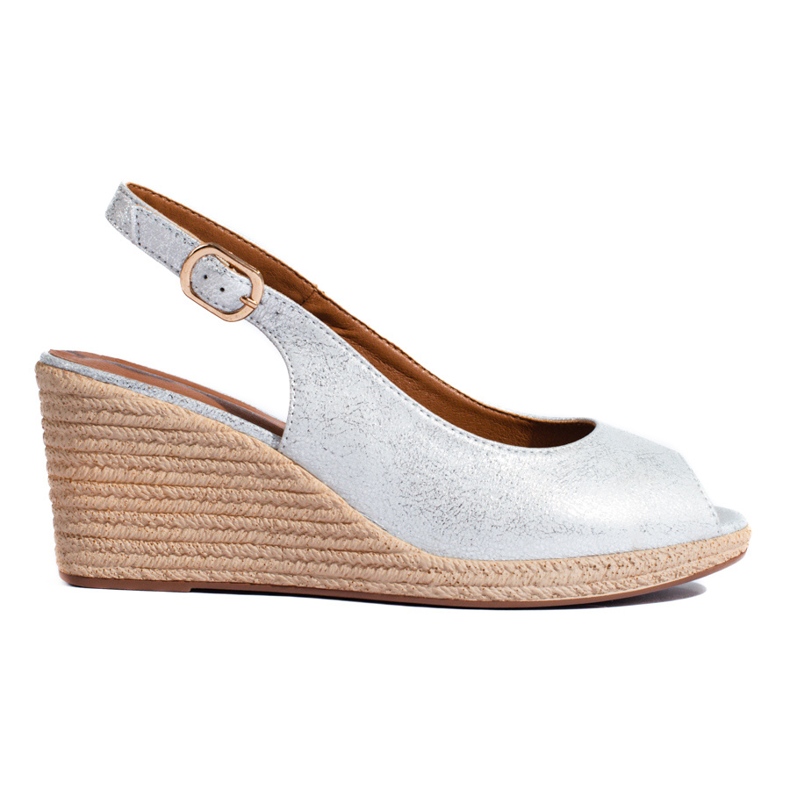 W. Potocki Elegantní stříbrné sandály na klínku značky Potocki stříbrný