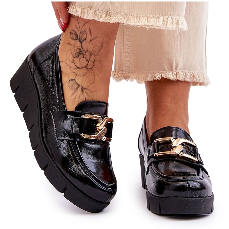Lemar Black Felicita Patent Wedge Mokasíny černá