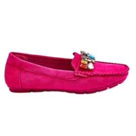 Dámské semišové mokasíny s krystaly Fuchsia Lucille růžový