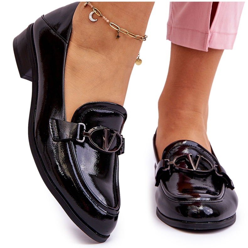 Vinceza Black Marra patentované mokasíny s plochým podpatkem černá