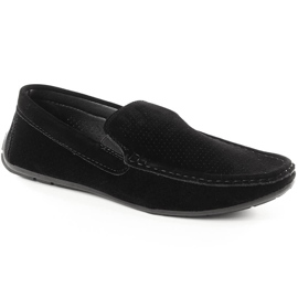 News Novinky 4873 pánské prolamované černé semišové slip-on mokasíny černý