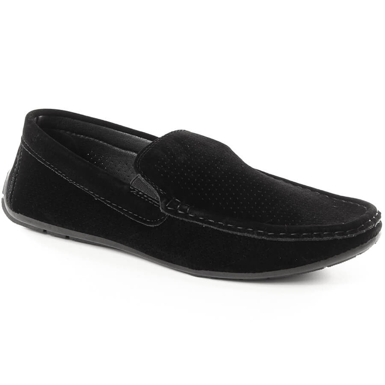 News Novinky 4873 pánské prolamované černé semišové slip-on mokasíny černá