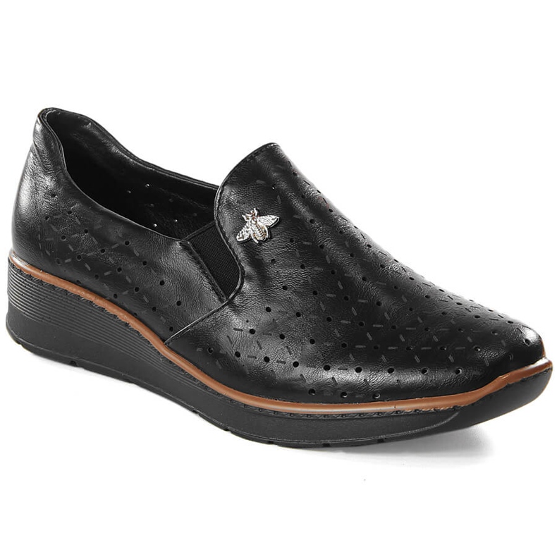 Dámské černé prolamované boty na klínku Jezzi MR1840-12 černá