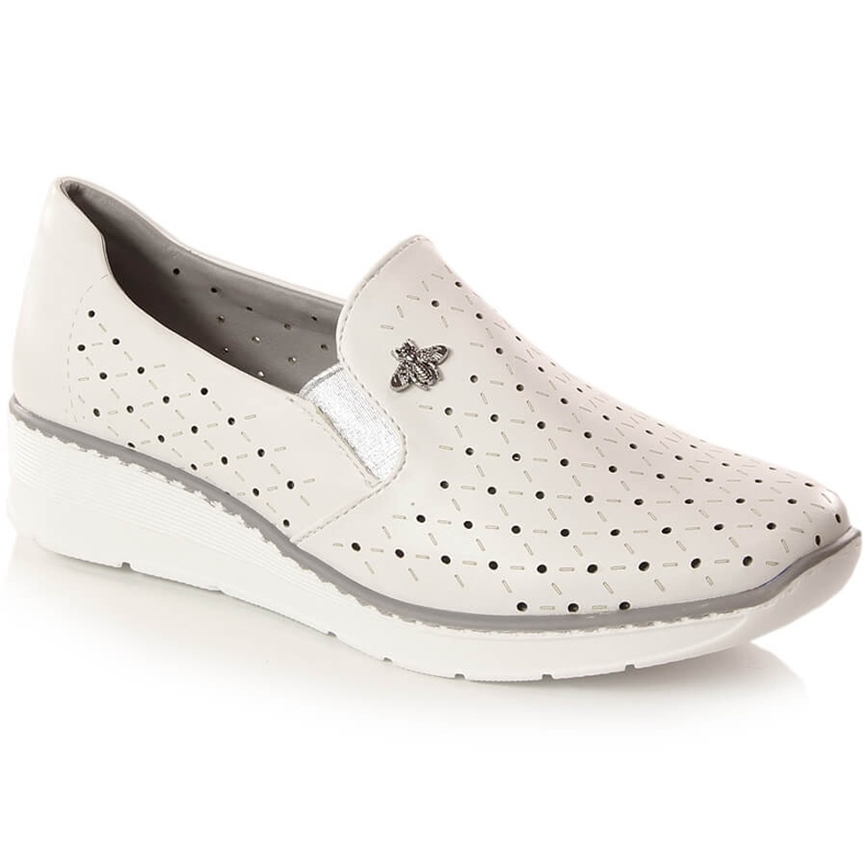 Dámské prolamované boty na klínku bílé Jezzi MR1840-12 bílý