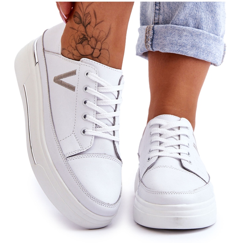 Vinceza Dámská kožená sportovní obuv na platformě bílá Saul bílý