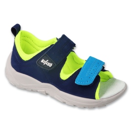 Befado Children's Sandals Leather Insert 721P008 Neon Navy Blue zelený