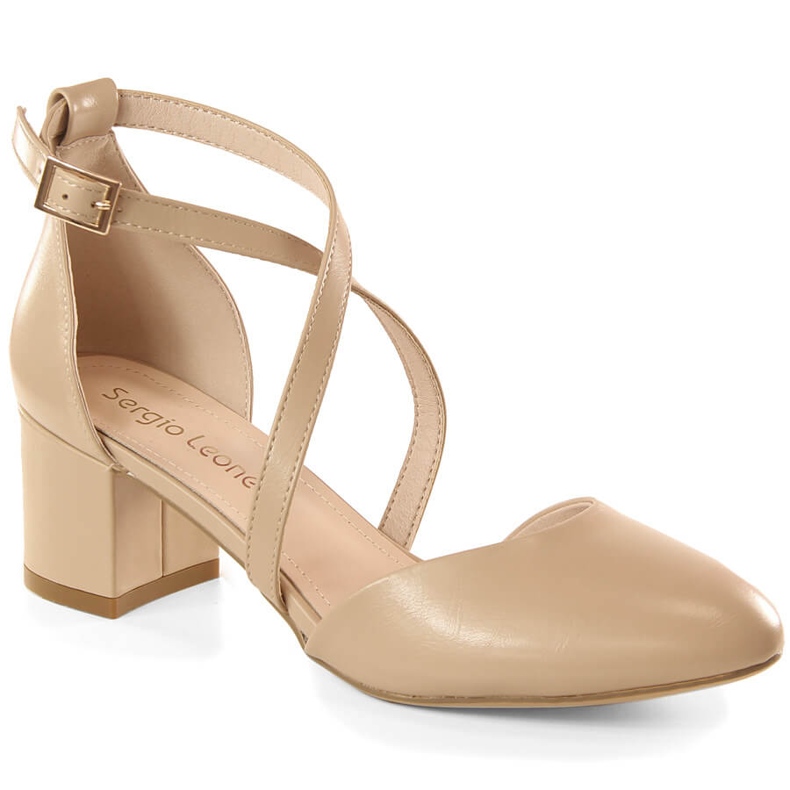 Dámské formální kávové sandály na podpatku Sergio Leone SK824 béžový