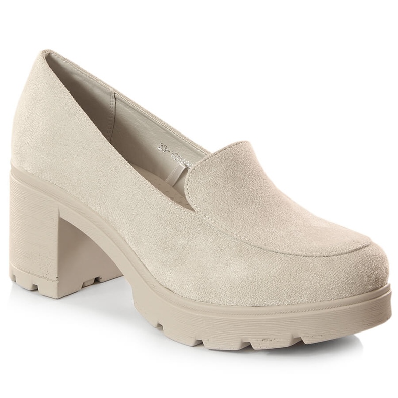 Dámské semišové vysoké podpatky a šedé boty na platformě Potocki SZ12040 béžový šedá