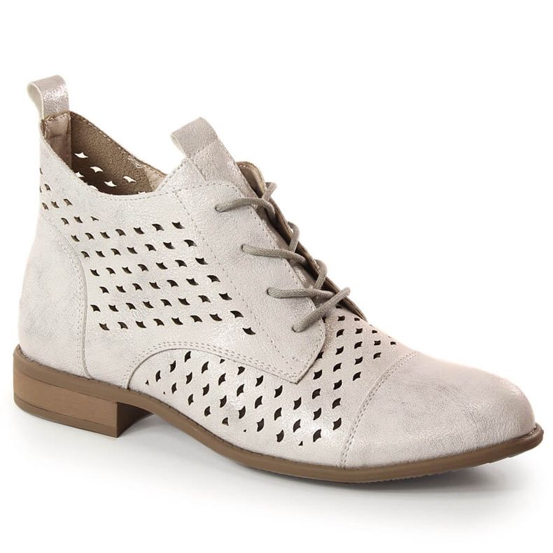 Dámské jarní prolamované stříbrné kozačky Jezzi ASA142-45 stříbrný