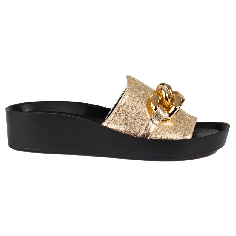 Pohodlné zlaté dámské pantofle Shelovet s řetízkem zlatý