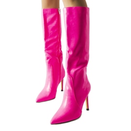 Inna Světle růžové neonové kozačky na vysokém podpatku značky Jaylin růžový