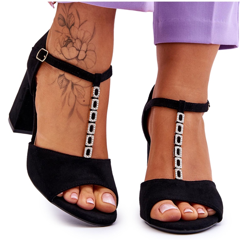 Vinceza Černé aniya semišové sandály na vysokém podpatku s kubickými zirkony černá