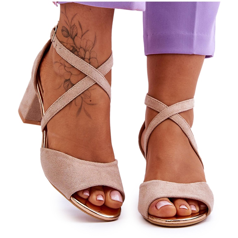 Vinceza Dámské sandály na nízkém podpatku béžová Quinn hnědý