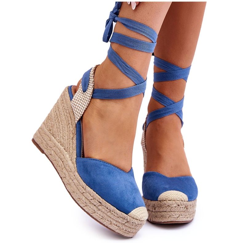 Vázané Sandály Na Vysokém Klínu Modré Lendy modrý Vázané Sandály Na Vysokém Klínu Modré Lendy modrý