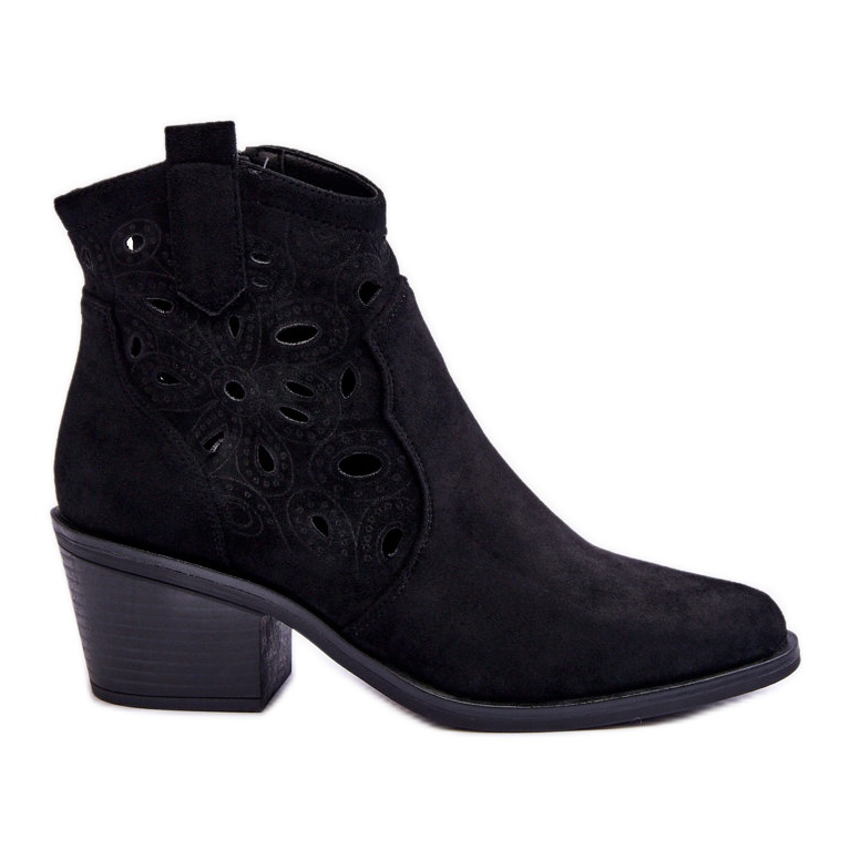 S.Barski Dámské semišové prolamované kovbojské boty Black Daxon černá