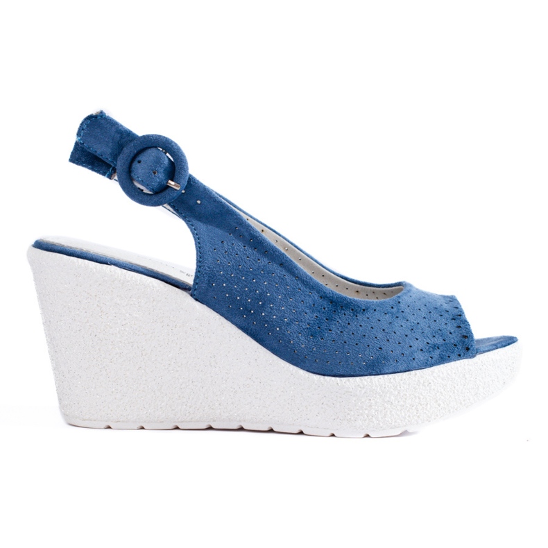 Dámské prolamované sandály na klínku Shelovet modrý