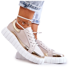 S.Barski Dámské kalhoty na béžové a zlaté platformě Noriso béžový