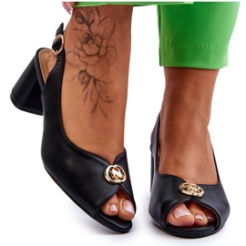 Módní černé kožené sandály černé černý