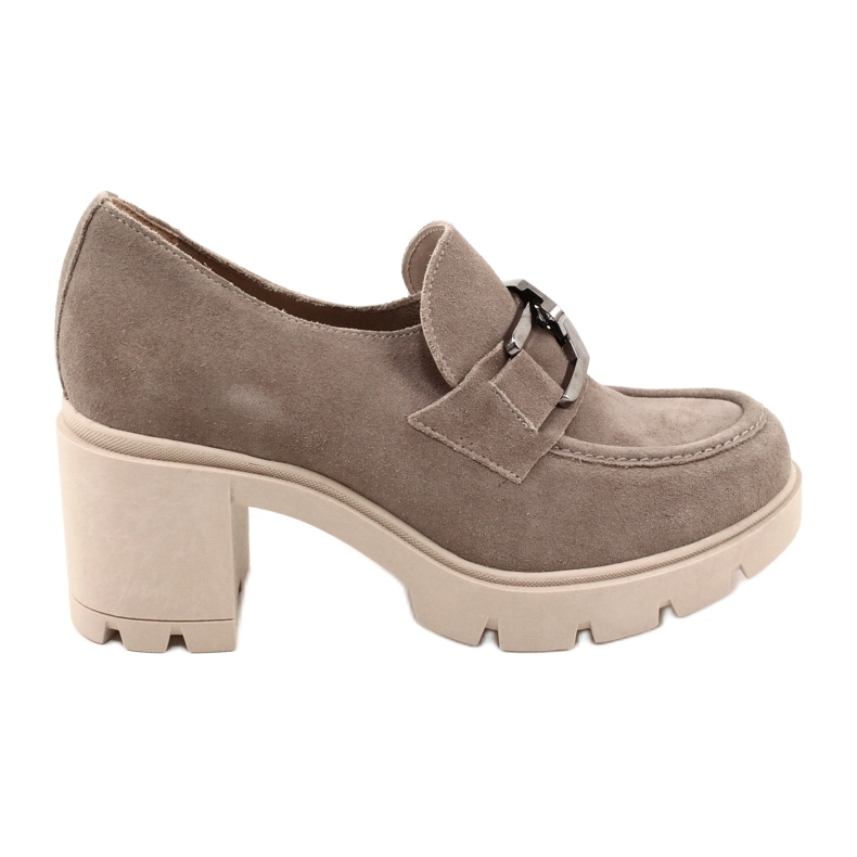 Lemar Elegantní kalhoty na podpatku s tmavě stříbrnou béžovou dekorací Harmell béžový Lemar Elegantní kalhoty na podpatku s tmavě stříbrnou béžovou dekorací Harmell béžový