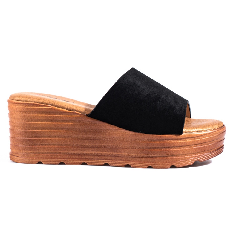 Dámské černé semišové pantofle na klínku Shelovet černá