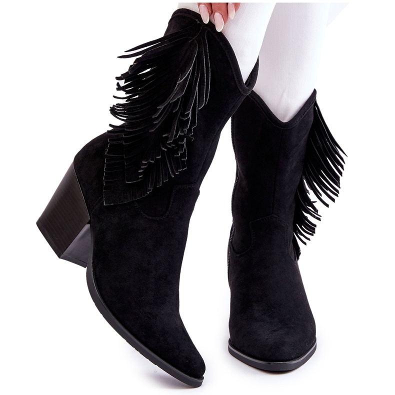 S.Barski Dámské nízké semišové kovbojské boty černé Elyse černá