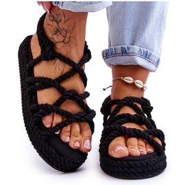 FG2 Dámské módní pletené sandály Black Tiffanie černý