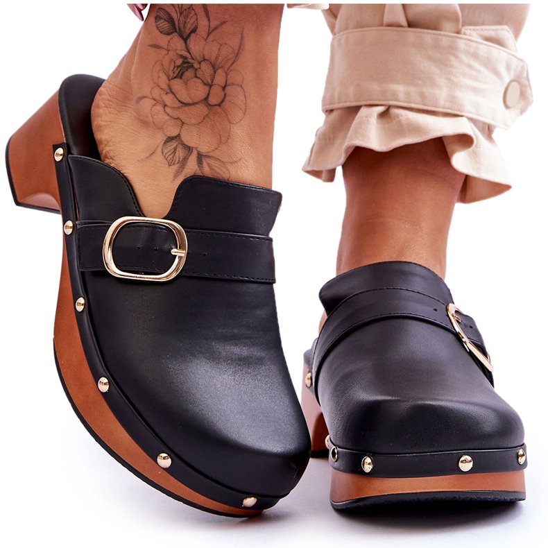 FI1 Dámské kožené pantofle Clogs Black Fanett černá