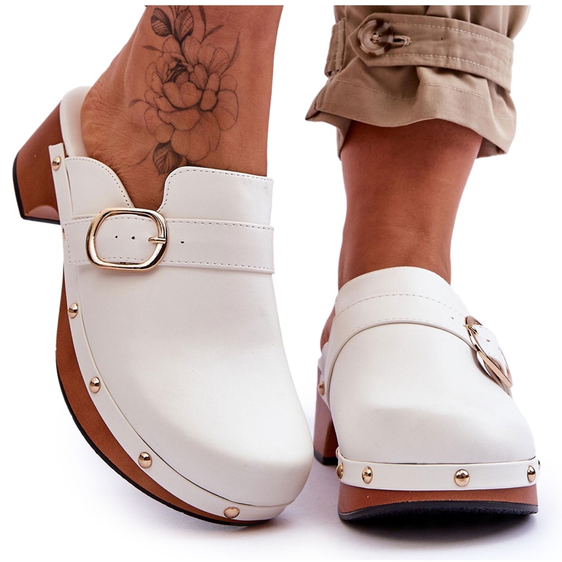 FI1 Dámské kožené pantofle Clogs White Fanett bílý