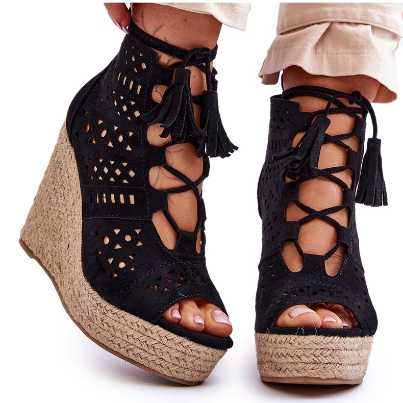 FB1 Semišové prolamované boty na klínku Black Berthe černá FB1 Semišové prolamované boty na klínku Black Berthe černá