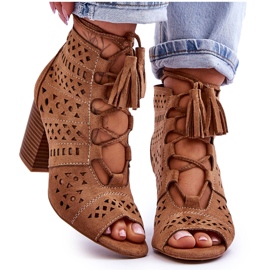 FB1 Camel Letya prolamované boty na vysokém podpatku béžový FB1 Camel Letya prolamované boty na vysokém podpatku béžový